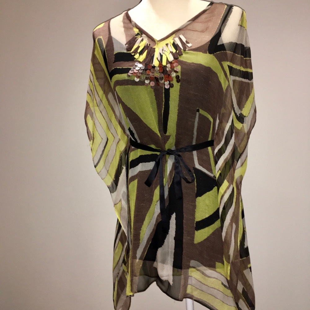 Mint Jodi Arnold 100% Silk Geometric Caftan, Sz 4